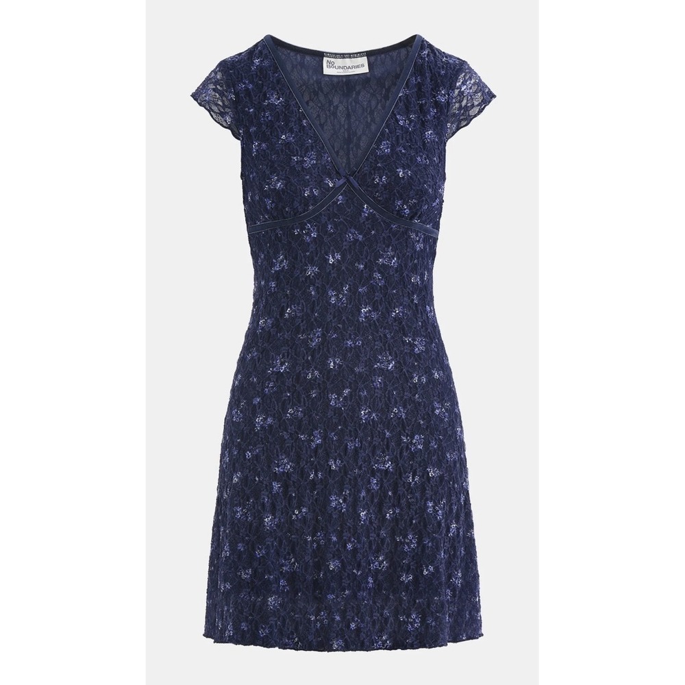 No Boundaries Lace Mini Dress Indigo Blue Small 4/6 Coquette Y2K Floral NWT New